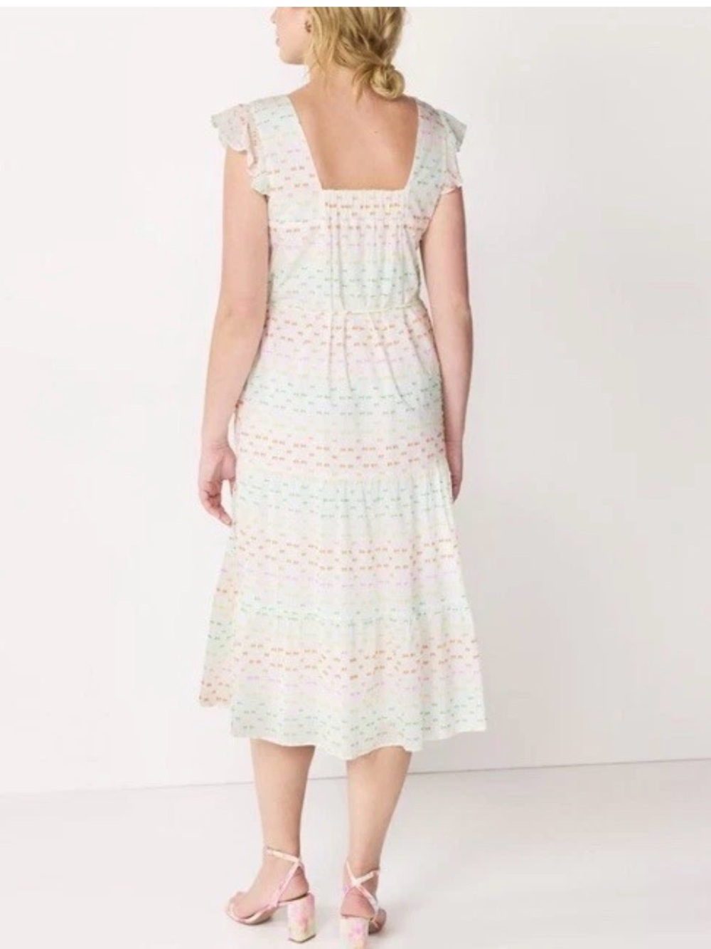 Draper James Pastel Floral Square-Neck Midi Dress - White & Multicolor